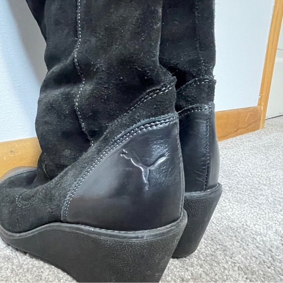 Puma Black Suede Wedge Knee High Boots | Size 6.5 EU 37 | Vintage Sport Goth - Picture 9 of 16